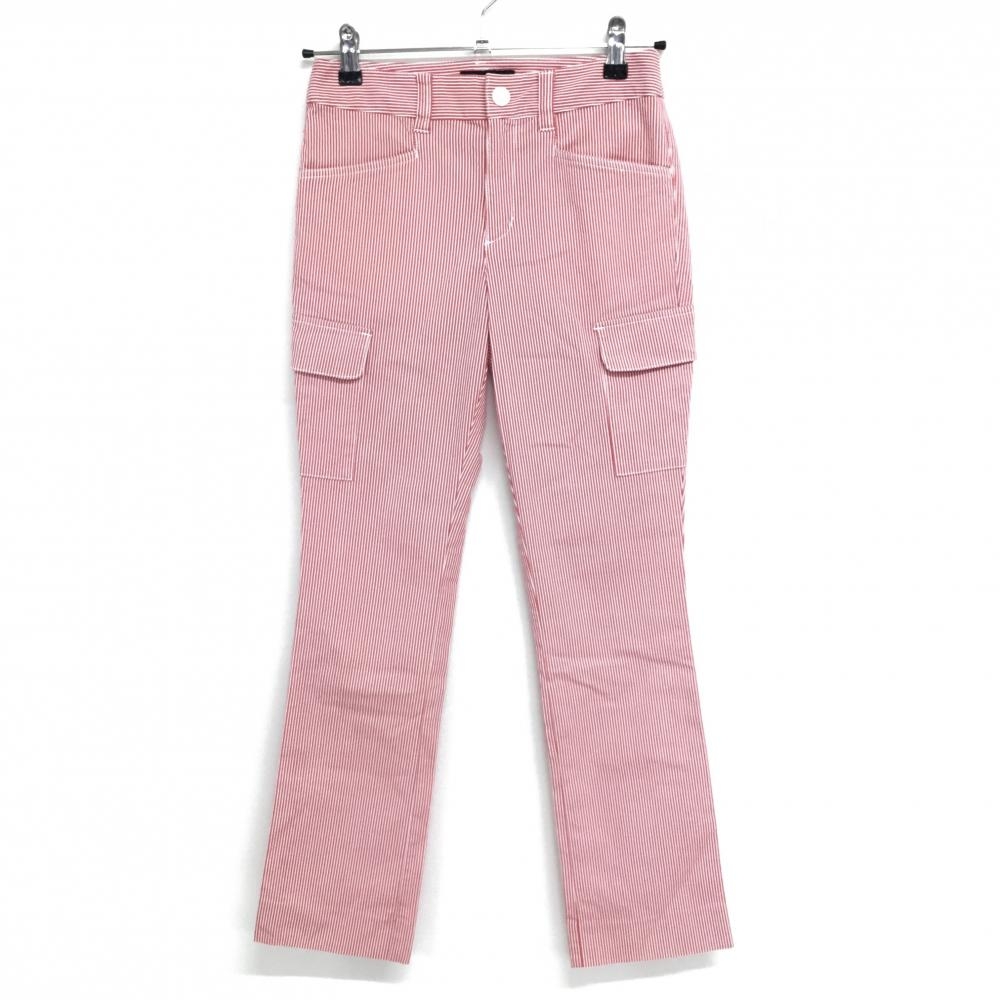 【美品】23区スポーツ パンツ レッド×白 ストライプ ストレッチ レディース 58 ゴルフウェア 23区