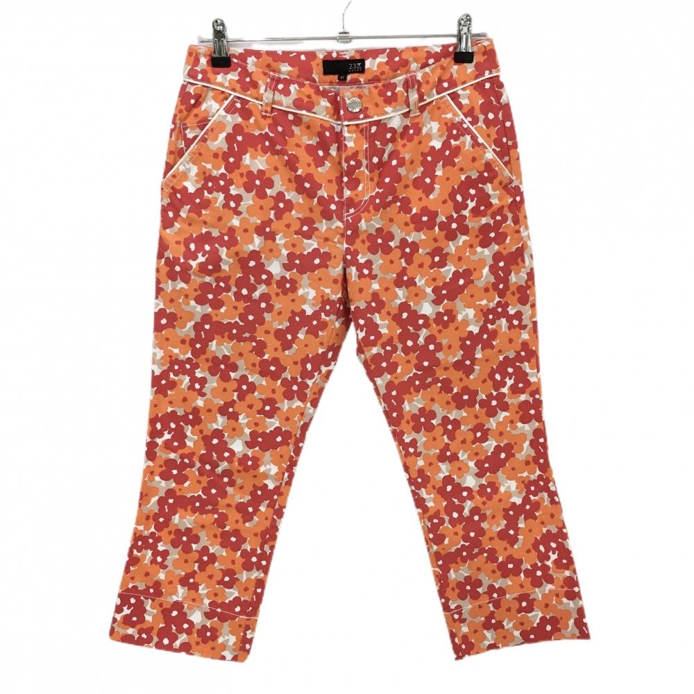 【美品】23区スポーツ 七分丈パンツ レッド×オレンジ 花柄 レディース 67 ゴルフウェア 23区