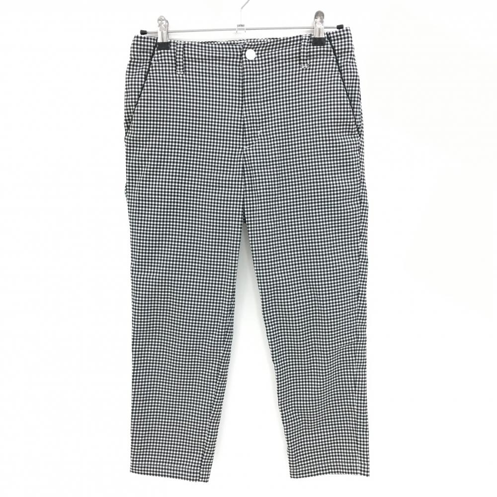 【超美品】23区ゴルフ 七分丈パンツ 白×黒 チェック柄 スナップボタン バックロゴワッペン レディース 64 ゴルフウェア 23区