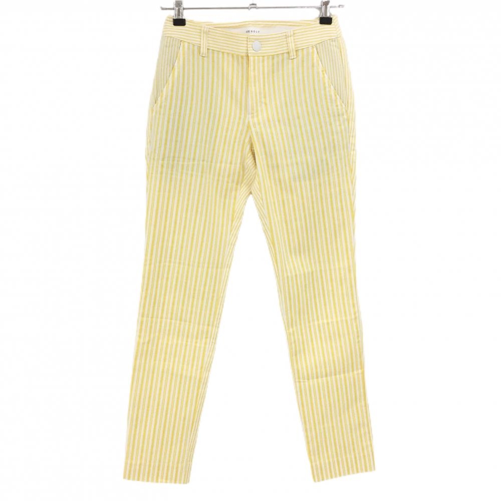 【超美品】23区ゴルフ パンツ イエロー×白 ストライプ レディース 55 ゴルフウェア 23区