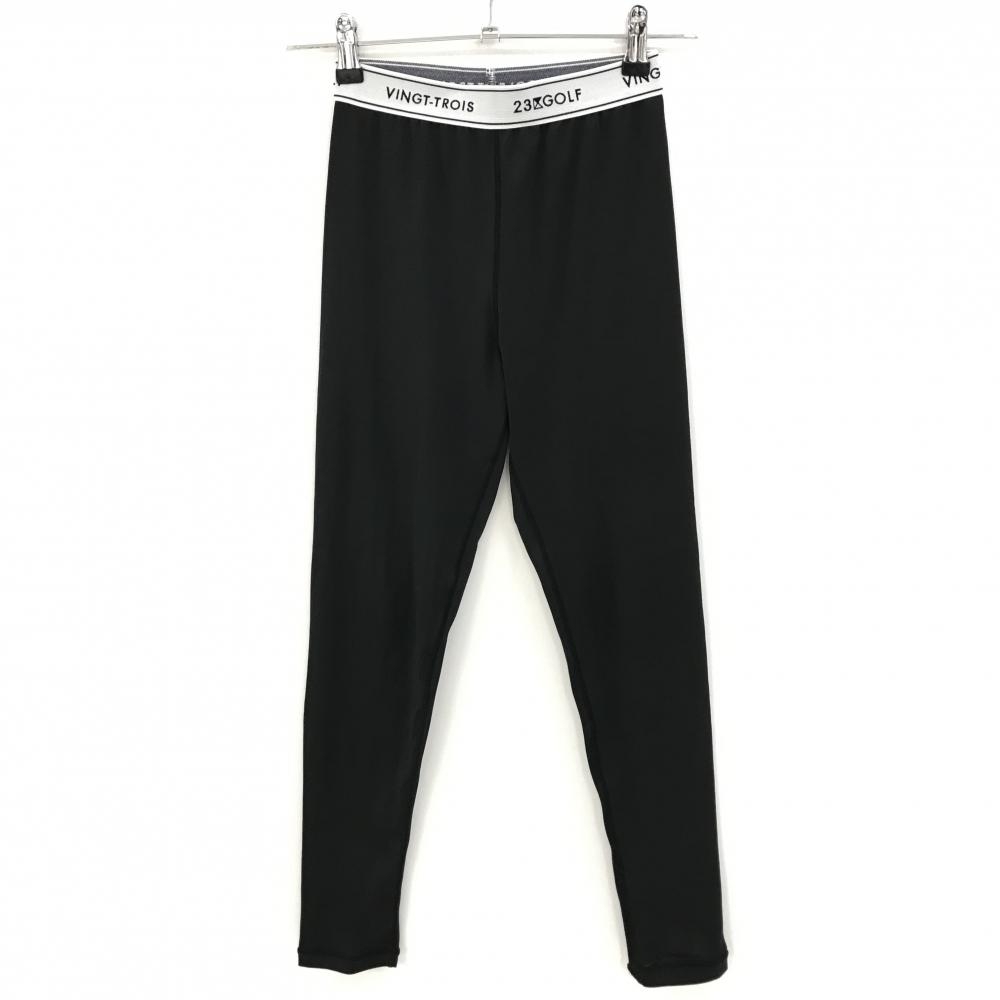 【超美品】23区ゴルフ レギンスパンツ 黒×白 ウエストロゴ スパッツ レディース S-M ゴルフウェア 23区