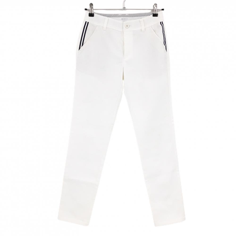 23区ゴルフ パンツ 白×ネイビー 斜めストライプ織生地 バックロゴ レディース 61(S) ゴルフウェア 23区