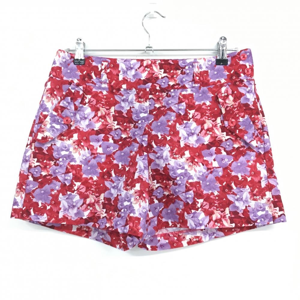 【超美品】23区ゴルフ ショートパンツ レッド×パープル 花柄 メッシュ調 レディース 67 ゴルフウェア 23区
