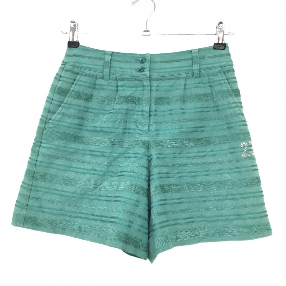 23区ゴルフ ショートパンツ エメラルドグリーン ボーダー織生地 裏地付 レディース 55 ゴルフウェア 23区
