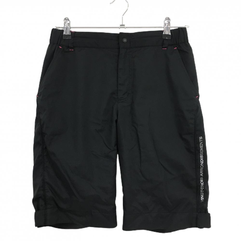 【美品】23区スポーツ ハーフパンツ 黒×ピンク サイド英字プリント 裏地メッシュ ウエスト調節紐  レディース II(L) ゴルフウェア 23区