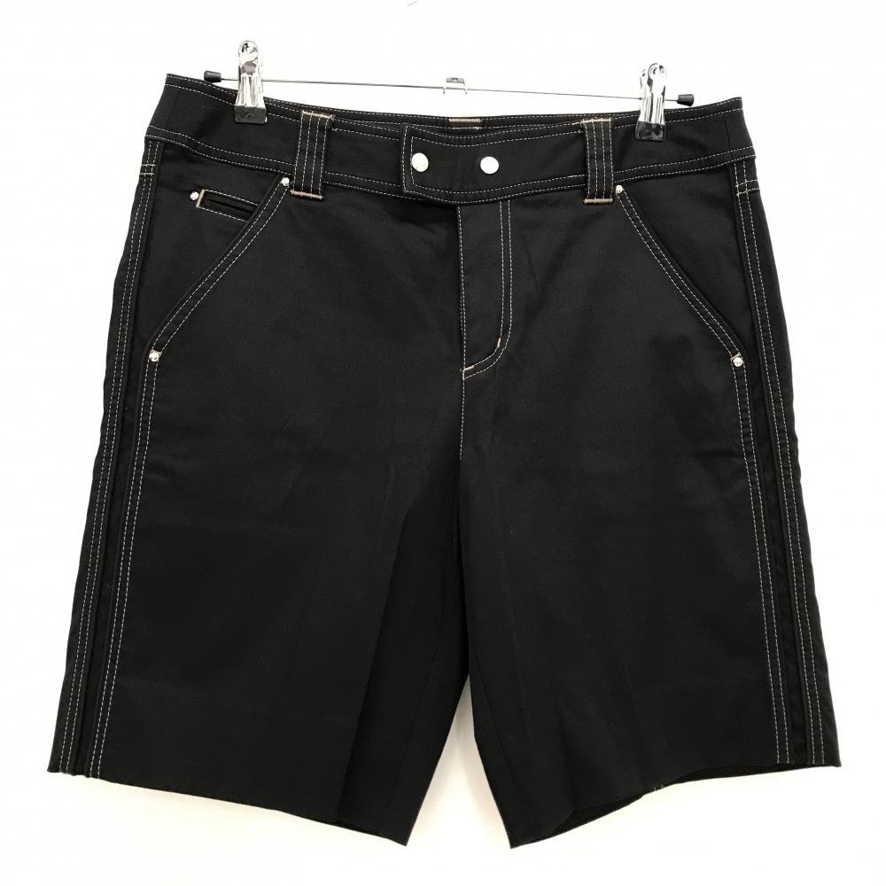 【美品】23区スポーツ ハーフパンツ 黒×ベージュ ステッチ  レディース 73(2XL) ゴルフウェア 23区
