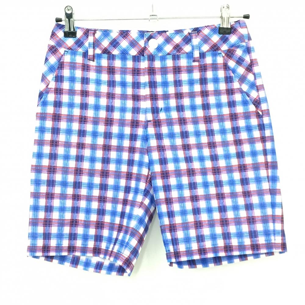 【新品】23区ゴルフ ハーフパンツ 白×ブルー チェック 裏地付 レディース 58(XS) ゴルフウェア 23区