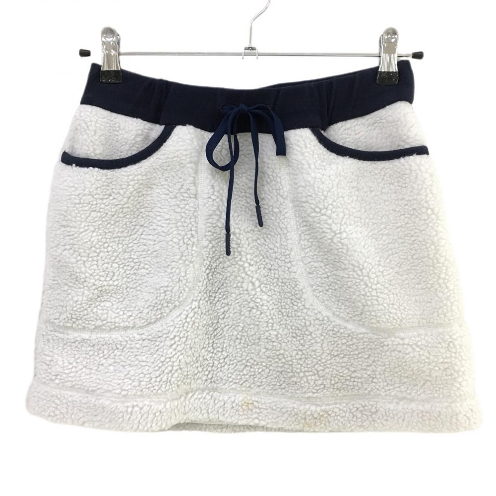 23区ゴルフ ボアスカート 白×ネイビー 裏地付き ウエストゴム 調節紐 レディース I(M) ゴルフウェア 23区