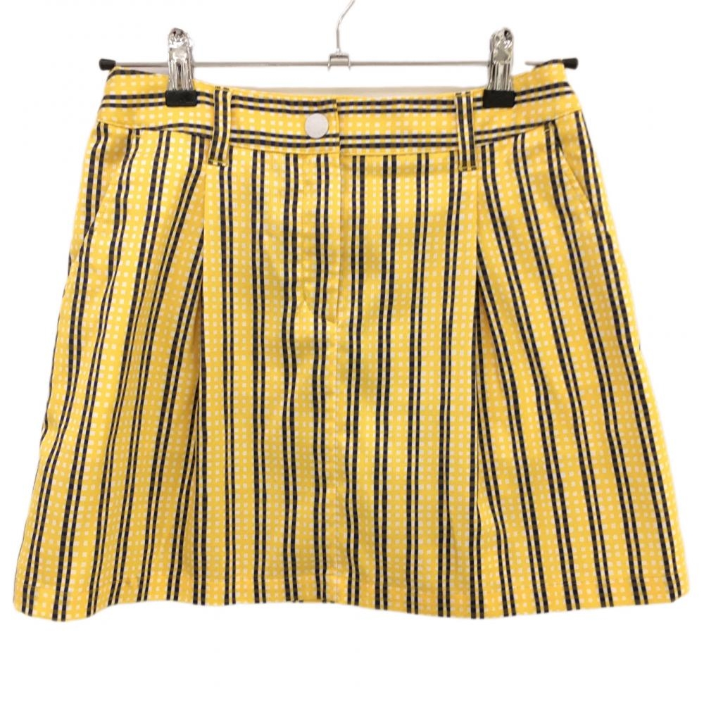【超美品】23区ゴルフ スカート イエロー×ネイビー チェック柄 スナップボタン シャツストッパー付き レディース 61(S) ゴルフウェア 23区