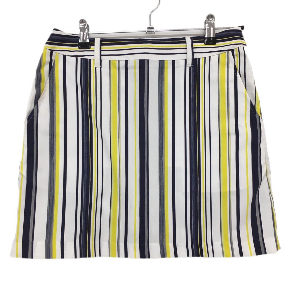 23区ゴルフ スカート 白×ネイビー×イエロー ストライプ レディース 61 ゴルフウェア 23区