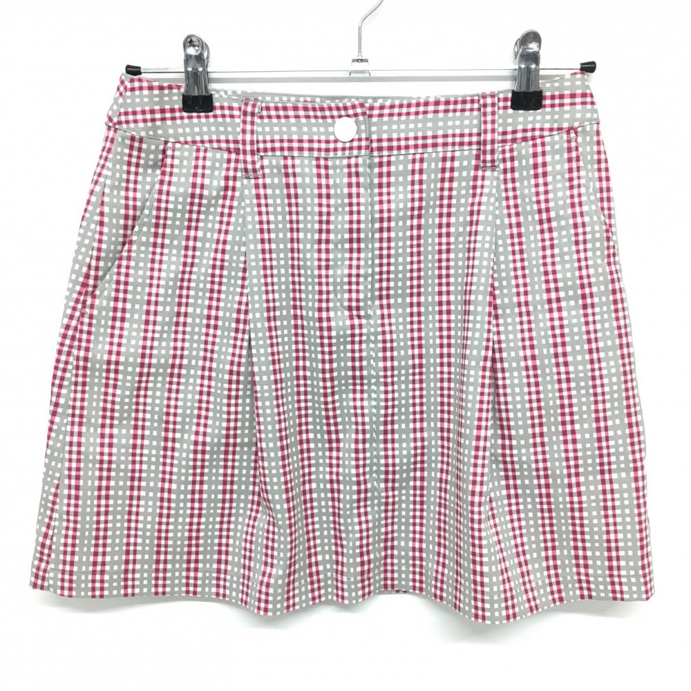 【超美品】23区ゴルフ タックスカート グレー×ピンク 総柄 ストライプ  レディース 61 ゴルフウェア 23区