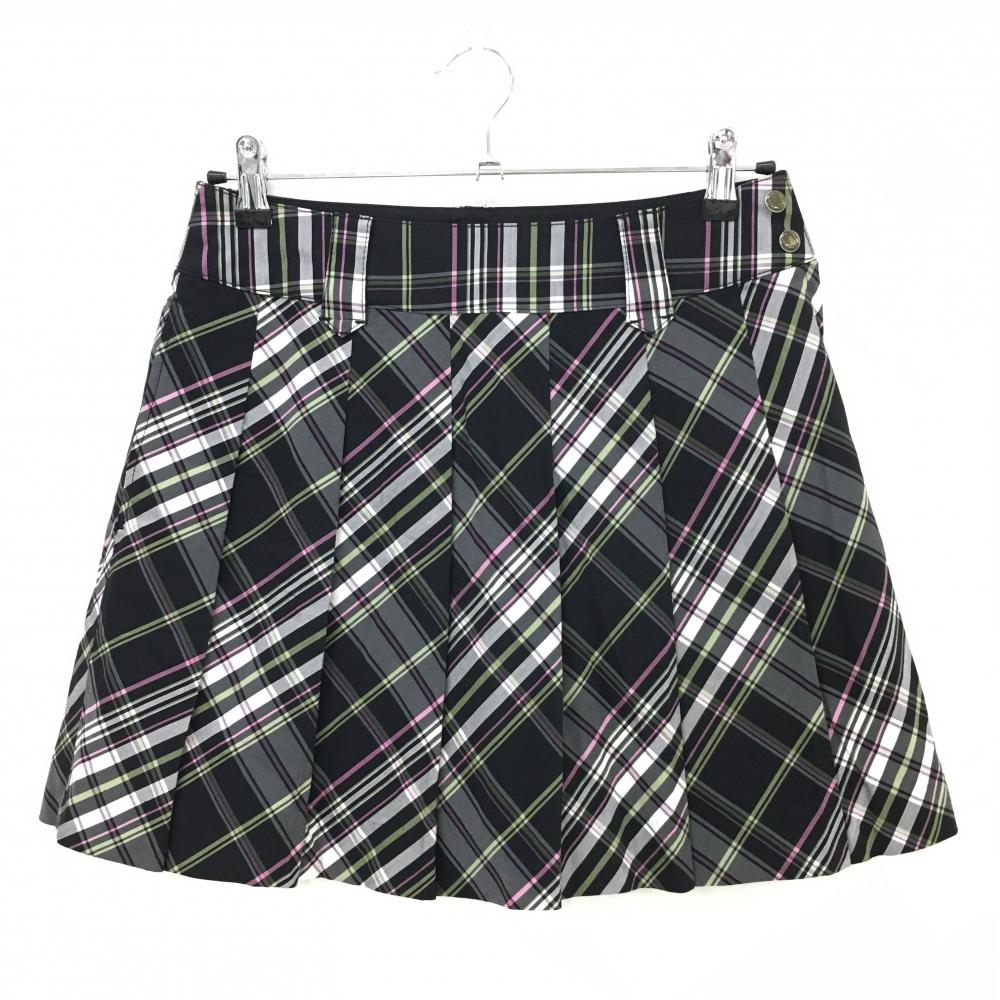 【超美品】23区スポーツ プリーツスカート 黒×ピンク チェック 内側インナーパンツ レディース M ゴルフウェア 23区