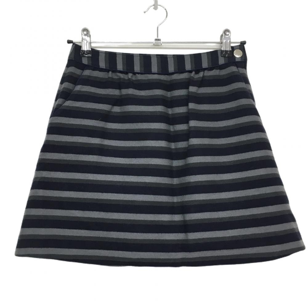 【美品】23区スポーツ ウールスカート ネイビー×グレー ボーダー柄 内側インナーパンツ レディース 58 ゴルフウェア 23区