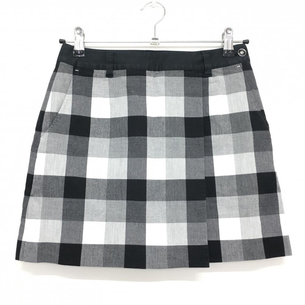 23区スポーツ スカート 黒×白 ブロックチェック柄 バックロゴ刺しゅう  レディース 58 ゴルフウェア 23区