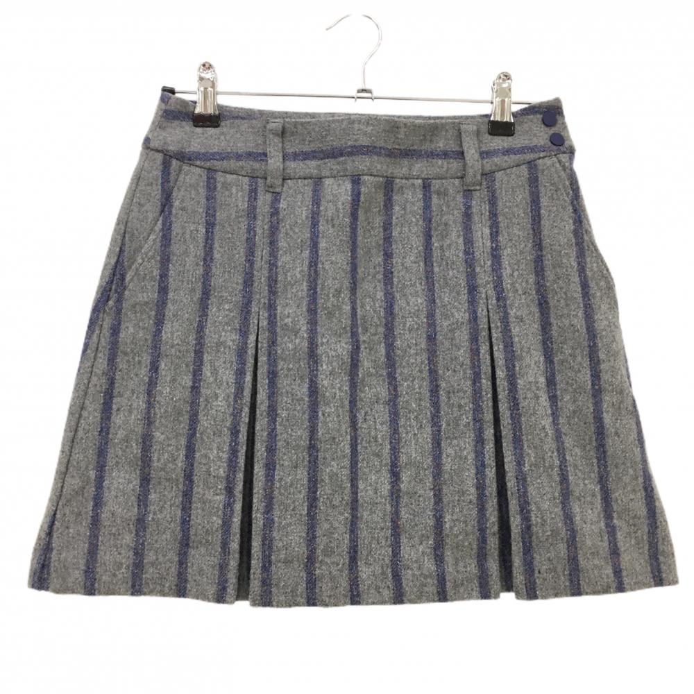 【超美品】23区ゴルフ スカート グレー×ブルー ストライプ ウール混 裏地付 レディース 61(S) ゴルフウェア 23区