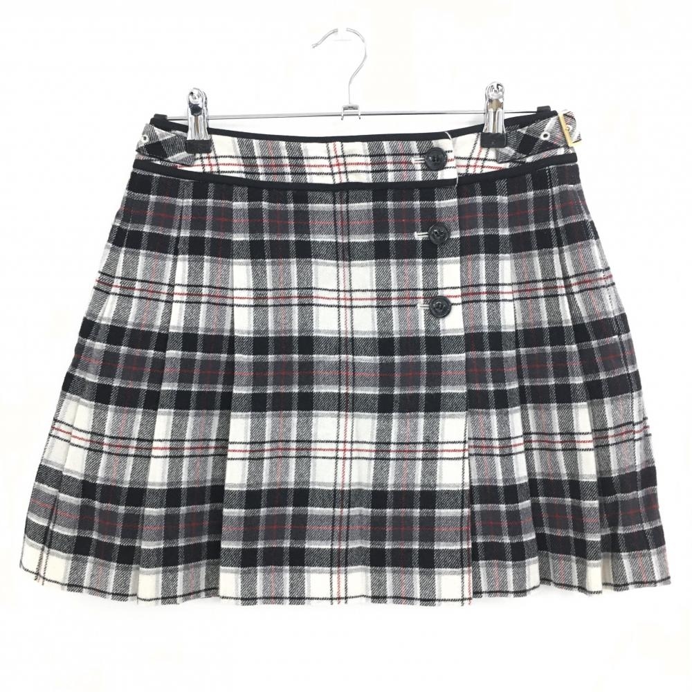 【美品】23区スポーツ ニットプリーツスカート 白×黒 チェック ウール混 内側インナーパンツ レディース 64(M) ゴルフウェア 23区