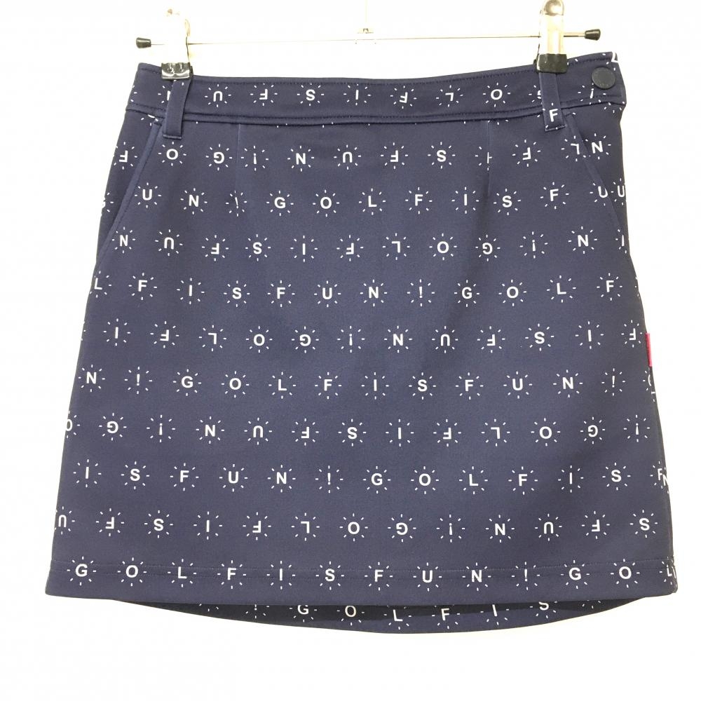 【美品】23区ゴルフ スカート ネイビー×白 ロゴ総柄 ストレッチ レディース M ゴルフウェア 23区