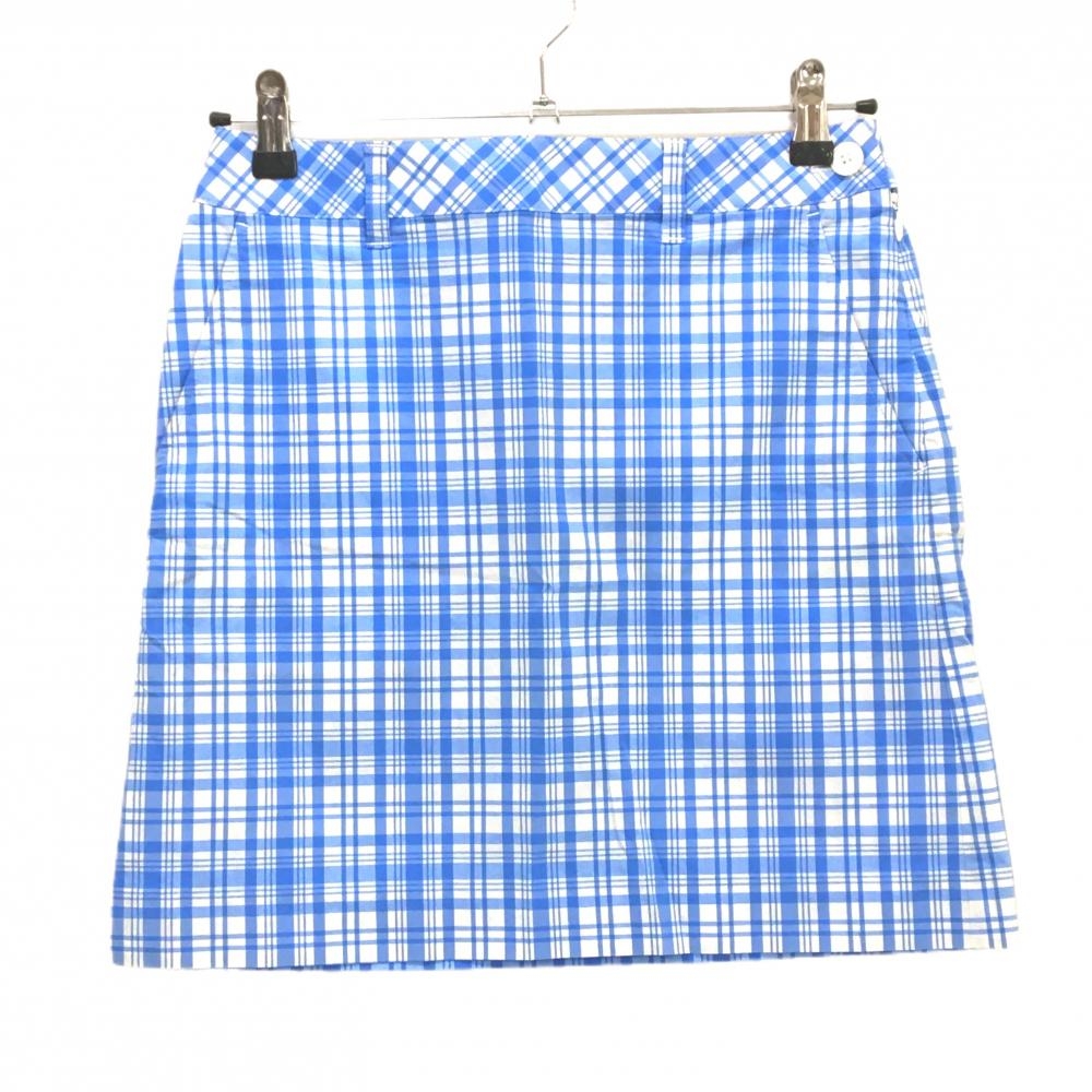 【美品】23区ゴルフ スカート 白×ライトブルー チェック ストレッチ レディース 61 ゴルフウェア 23区
