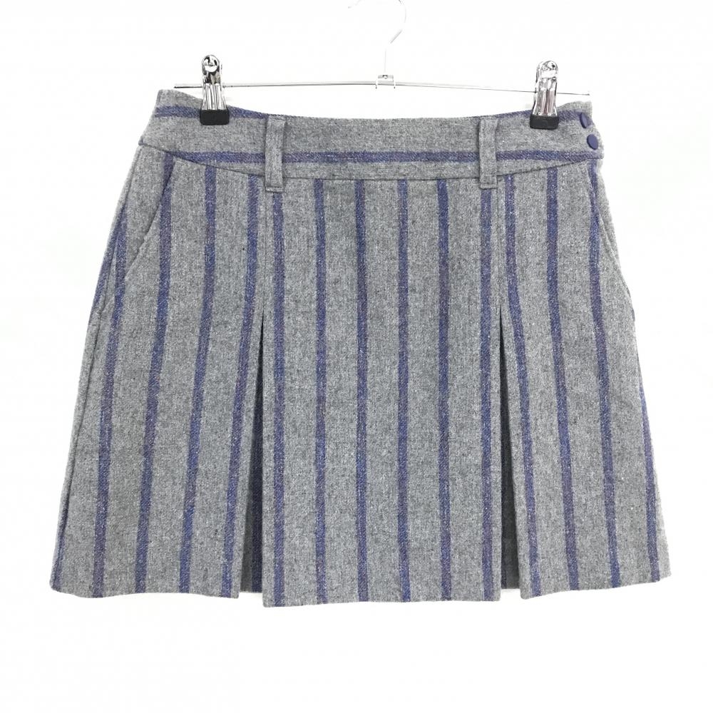 【美品】23区ゴルフ ウールスカート グレー×ブルー ストライプ ボックスプリーツ 裏地付き レディース 64(M) ゴルフウェア 23区
