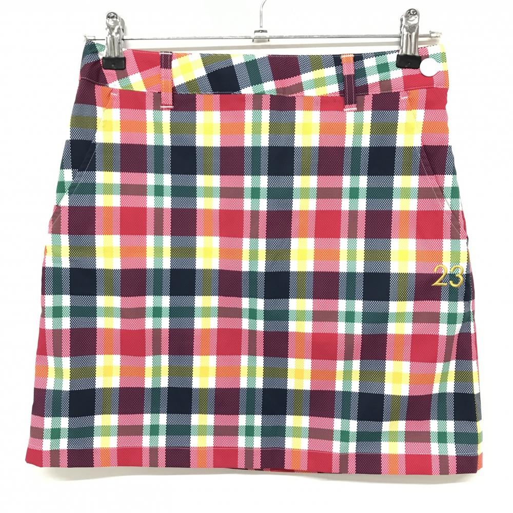 【超美品】23区ゴルフ スカート 白×マルチカラー チェック柄  レディース 61 ゴルフウェア 23区