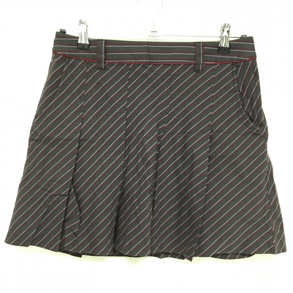 【美品】23区スポーツ スカート ダークブラウン×ボルドー 斜めストライプ ウエストパイピング  レディース 67 ゴルフウェア 23区