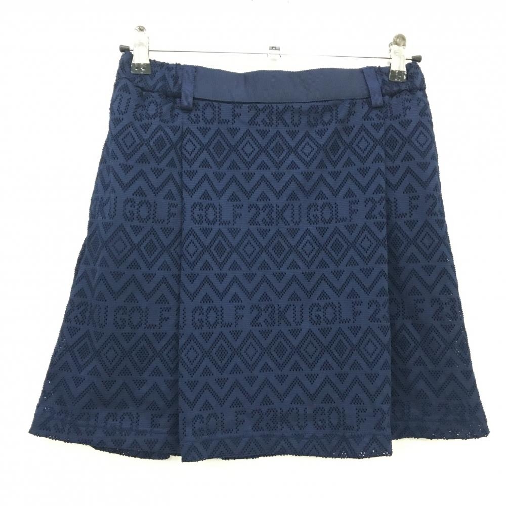 【超美品】23区ゴルフ スカート ネイビー 総柄 メッシュ 裏地付き ウエストゴム レディース I(M) ゴルフウェア 23区