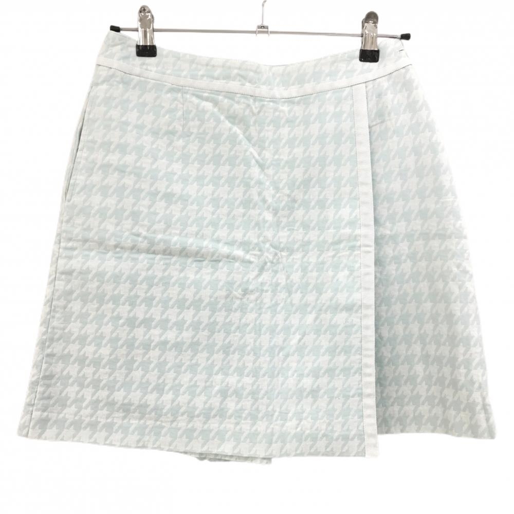 【美品】23区 キュロットスカート 白×ライトブル 千鳥格子 織生地 レディース 70(XL) ゴルフウェア 23区
