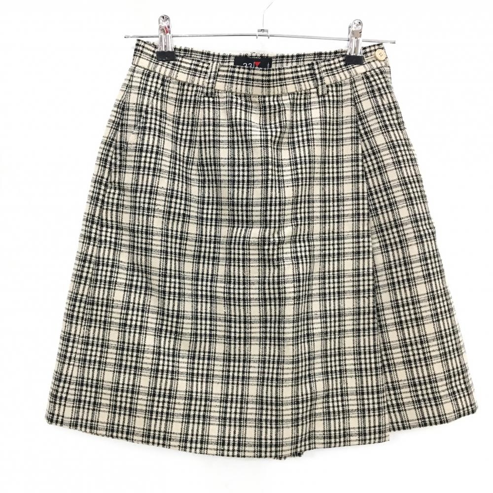 【美品】23区スポーツ キュロットスカート ベージュ×黒 チェック 裏地付 レディース 64 ゴルフウェア 23区