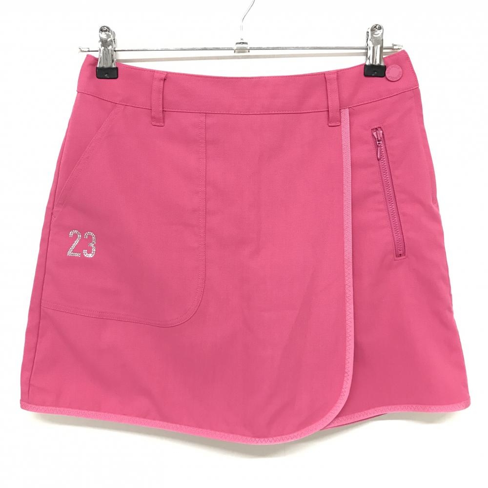 【美品】23区ゴルフ キュロットスカート ピンク×白 ラインストーンロゴ バックロゴ レディース 61 ゴルフウェア 23区