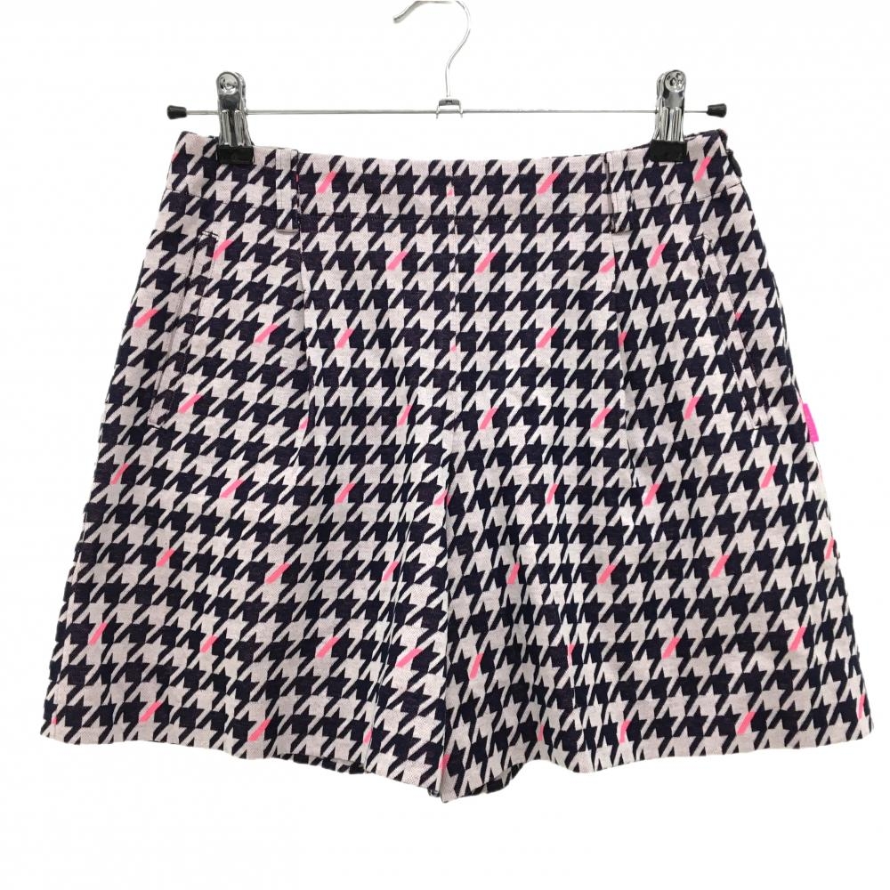 【超美品】23区ゴルフ キュロットスカート ピンクベージュ系×ネイビー 千鳥柄 裏地付き レディース 61(S) ゴルフウェア 23区