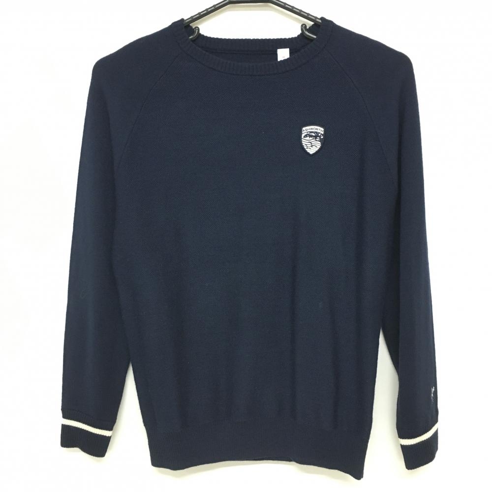 【新品】アシュワース セーター ネイビー ワッペン ウール混 ニット レディース M ゴルフウェア ASHWORTH