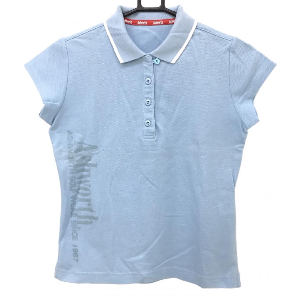 アシュワース 半袖ポロシャツ ライトブルー×白 サイドロゴ レディース  ゴルフウェア ASHWORTH