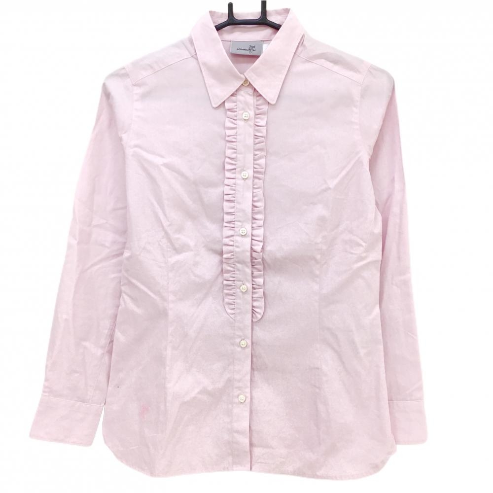 アシュワース 長袖シャツ ピンク 胸フリル レディース M ゴルフウェア ASHWORTH