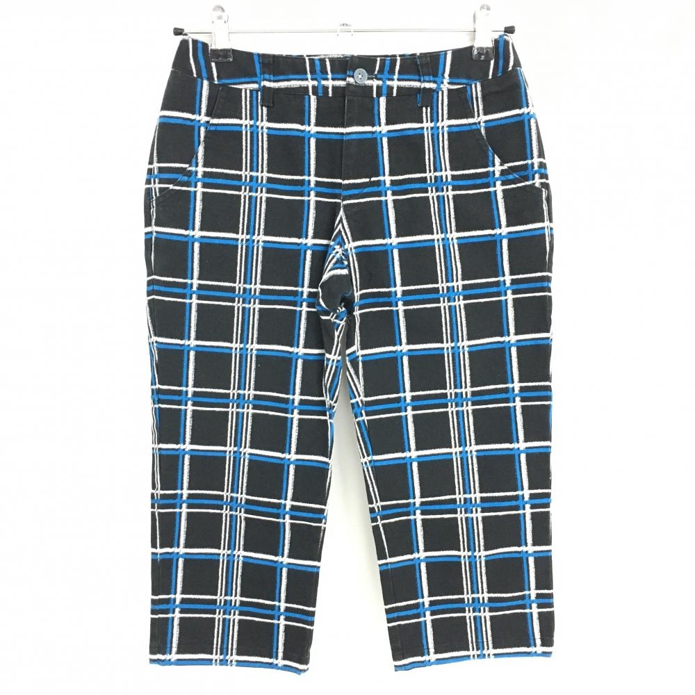 アシュワース 七分丈パンツ 黒×ブルー 格子柄 レディース S ゴルフウェア ASHWORTH