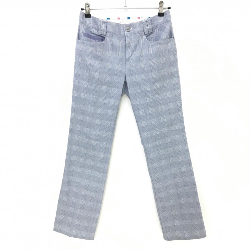 アシュワース パンツ ブルー×黒 チェック柄 バックロゴ刺しゅう レディース M ゴルフウェア ASHWORTH