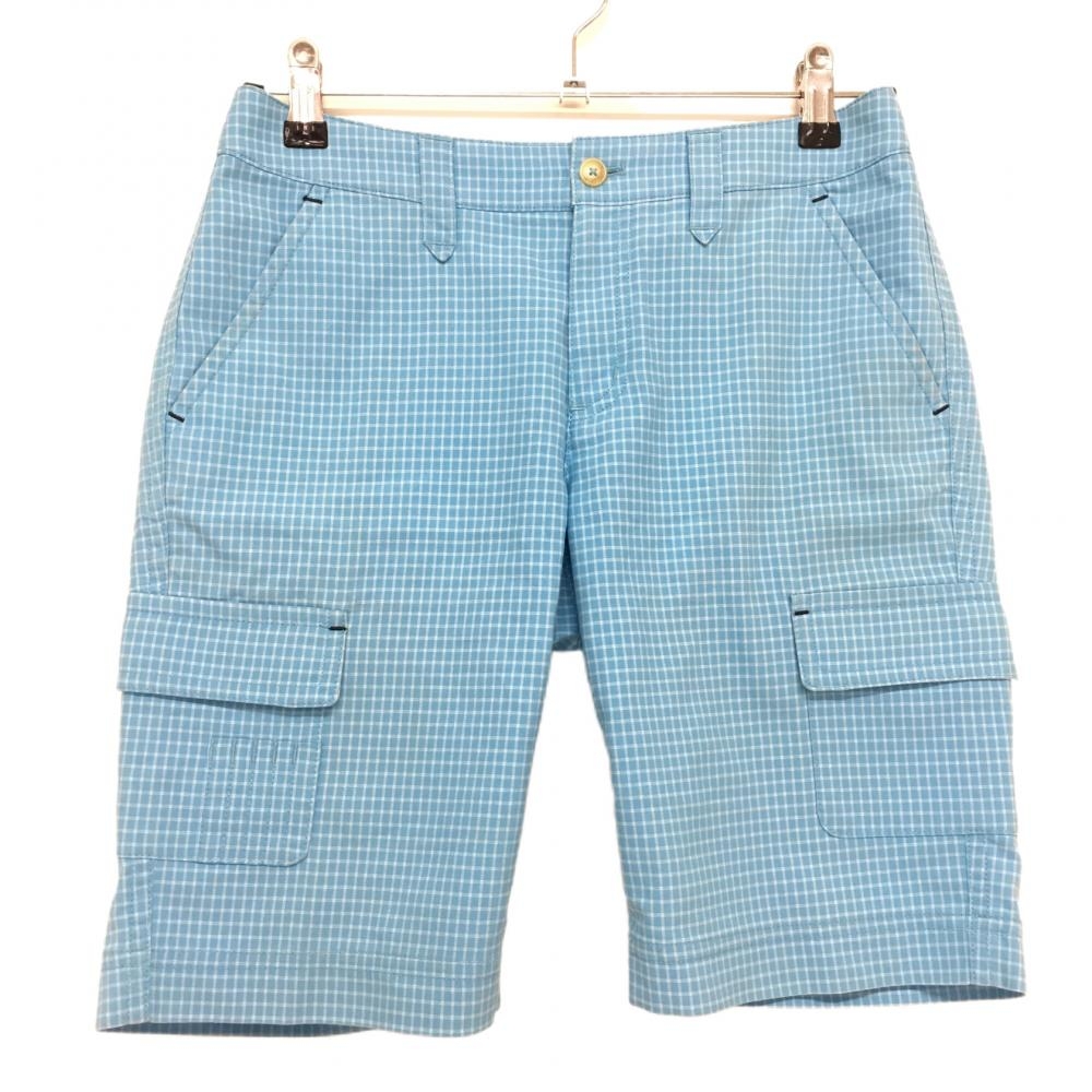 アシュワース カーゴショートパンツ ライトブルー×白 格子チェック ティ装着可  レディース S ゴルフウェア ASHWORTH