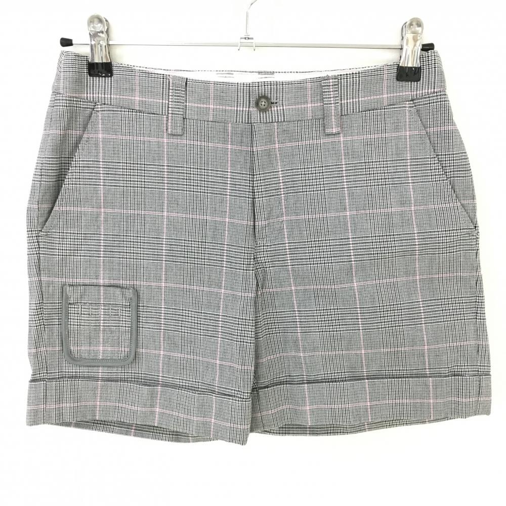 【超美品】アシュワース ショートパンツ グレー×ピンク グレンチェック ティー装着可 レディース M ゴルフウェア ASHWORTH
