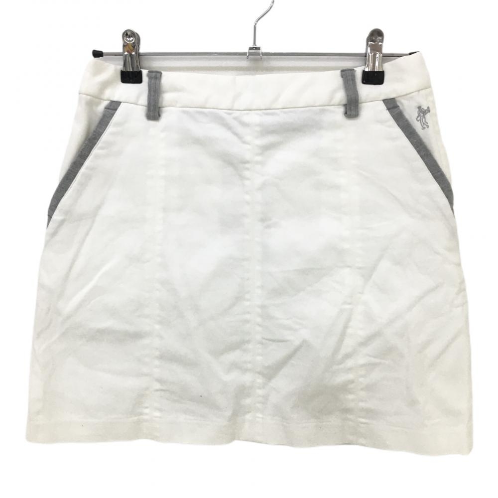 【美品】アシュワース スカート 白×グレー ロゴ刺しゅう ストレッチ レディース M ゴルフウェア ASHWORTH
