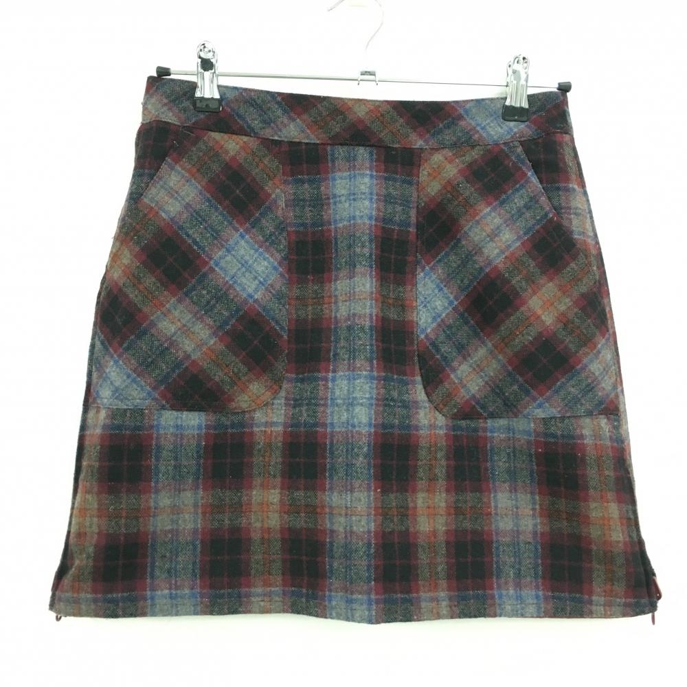 【美品】アシュワース リバーシブルスカート グレー×ボルドー×ブルー チェック 裏キルティング レディース S ゴルフウェア ASHWORTH