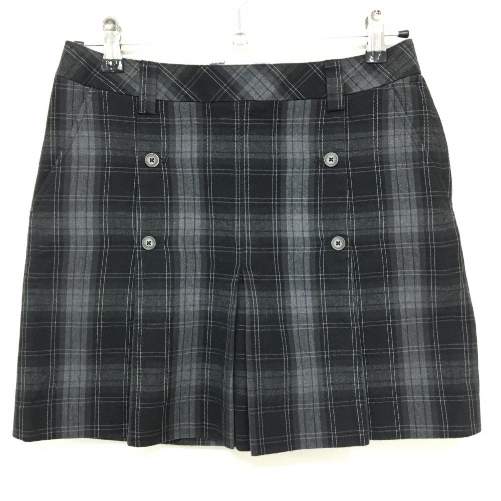 【超美品】アシュワース スカート 黒×グレー チェック ウール混 ボックスプリーツ レディース M ゴルフウェア ASHWORTH