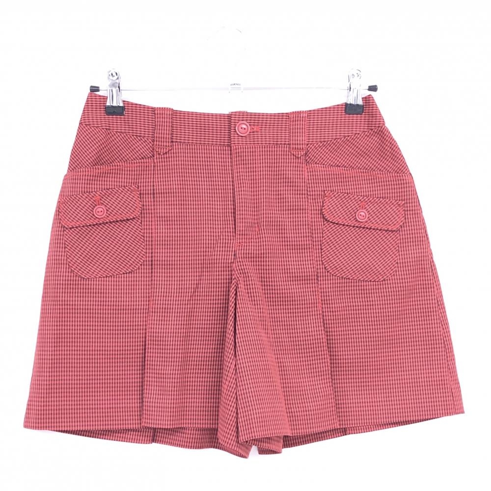 【超美品】アシュワース キュロットスカート レッド×黒 チェック 複数ポケット レディース S ゴルフウェア ASHWORTH