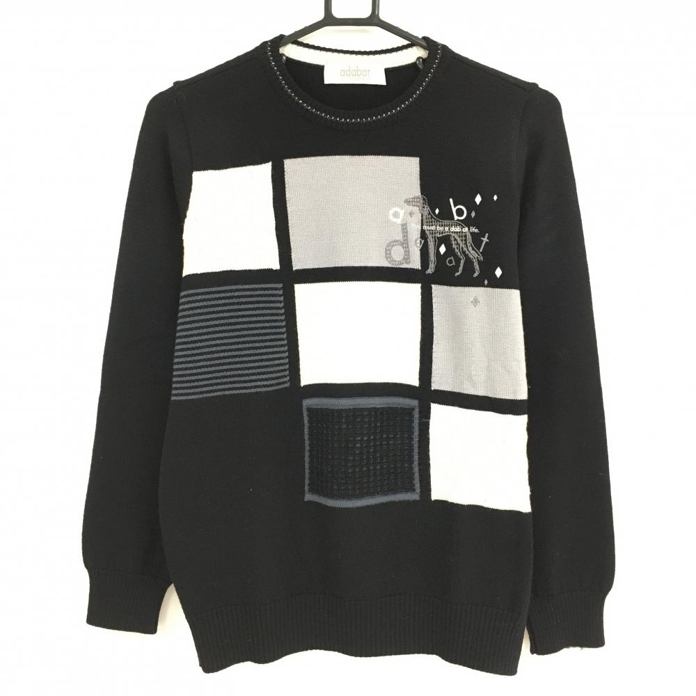 アダバット セーター 黒×グレー ウール100％ レディース 38 ゴルフウェア adabat
