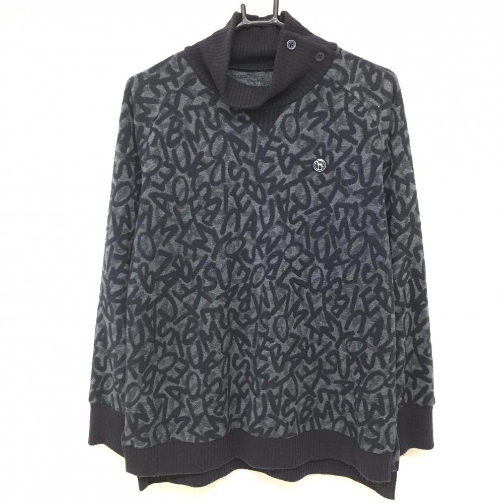 アダバット ハイネックセーター グレー×ネイビー 英字柄 胸元ロゴ  レディース 42(XL) ゴルフウェア adabat