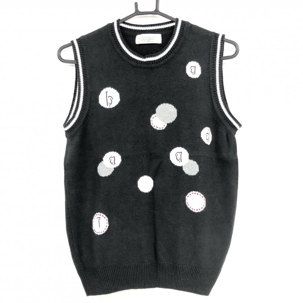 アダバット ニットベスト 黒×白 ネック・袖口ライン  レディース I(M) ゴルフウェア adabat