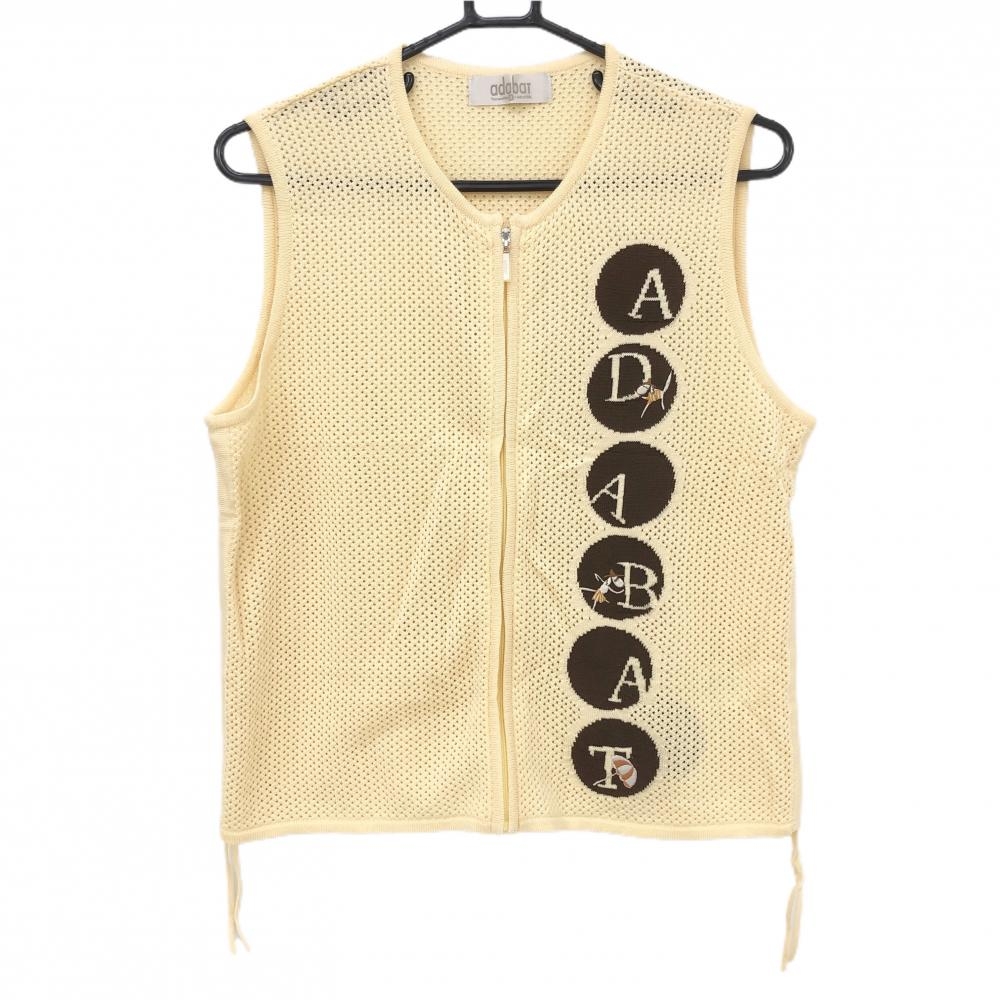 【超美品】アダバット ジップニットベスト ライトオレンジ×ブラウン 透かし編み サイドギャザー レディース II(M) ゴルフウェア adabat