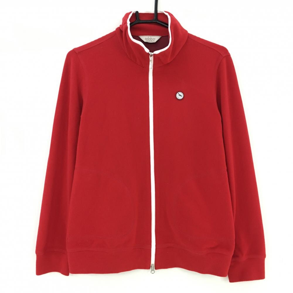 アダバット ジャケットブルゾン レッド×白 バック刺しゅう レディース 38(M) ゴルフウェア adabat
