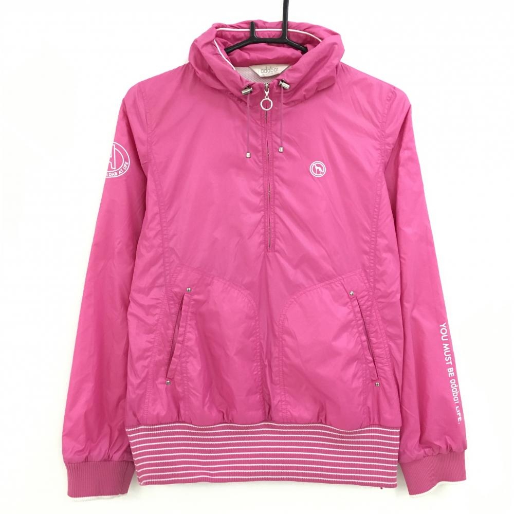 アダバット ブルゾン ピンク×白 裾ボーダー ハーフジップ 裏地メッシュ  レディース 38(M) ゴルフウェア adabat
