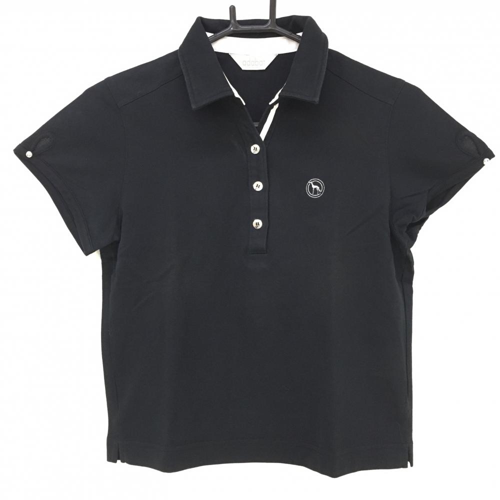 アダバット 半袖ポロシャツ 黒×白 ロゴ刺しゅう  レディース 38 ゴルフウェア adabat 画像