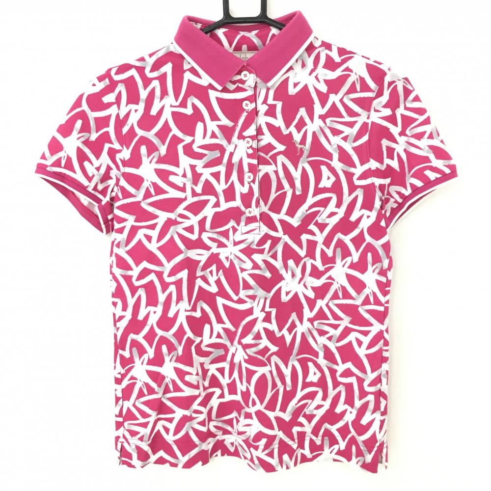 アダバット 半袖ポロシャツ ピンク×白 総柄 レディース 36(S) ゴルフウェア adabat