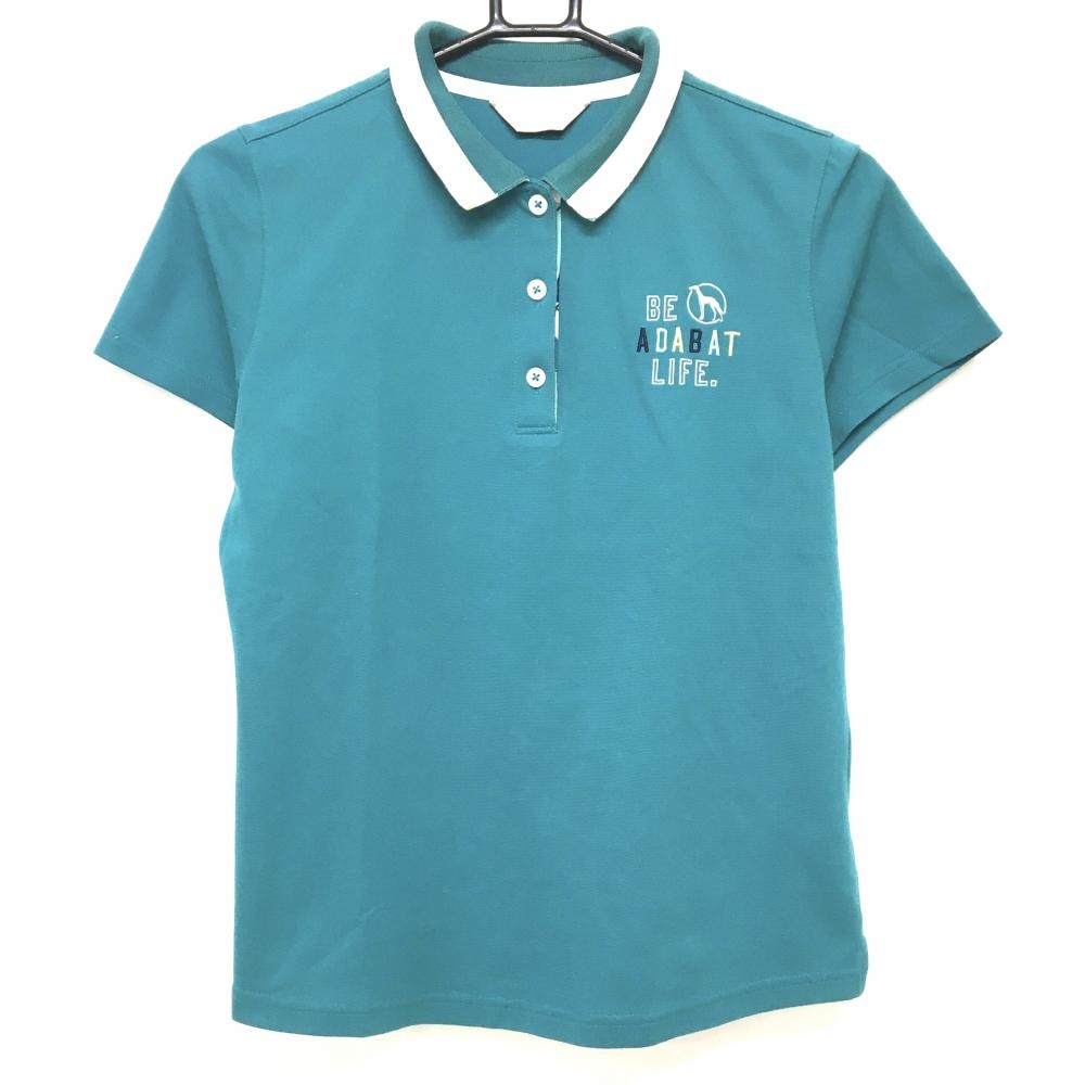 アダバット 半袖ポロシャツ グリーン ロゴ刺しゅう 襟裏・前立て内側柄 レディース 38(M) ゴルフウェア adabat
